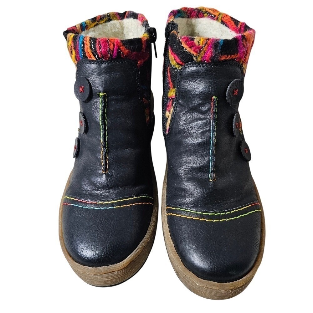 Rieker Black Ankle Boots with Multicolor Accents - Picture 4 of 14